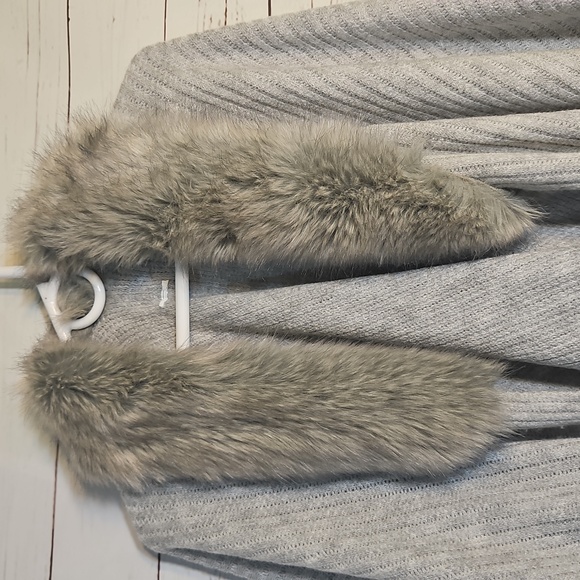 Faux Fur Collar‎ Gray Fringe Poncho Cape Wrap Shawl Sweater Cardigan - Picture 3 of 5